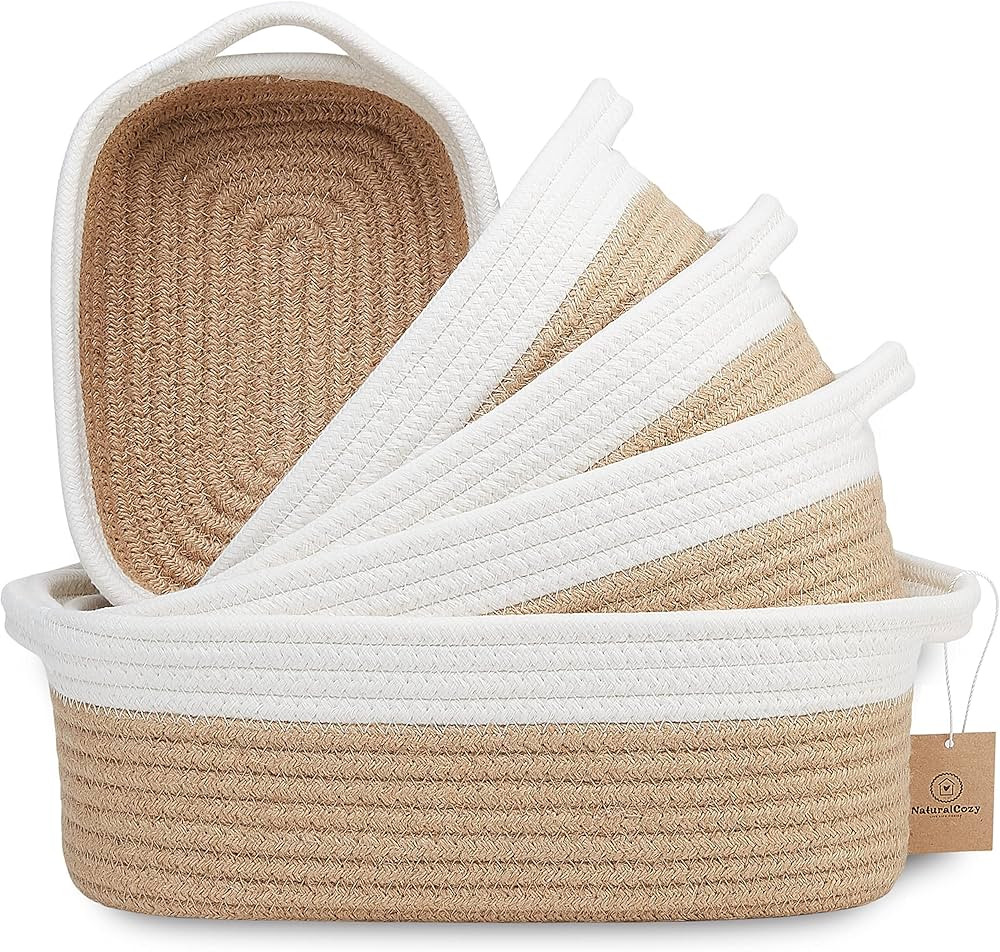 NaturalCozy 5-Piece Rectangle Storage Basket Set- Natural Cotton Rope Woven Baskets for Organizin... | Amazon (US)