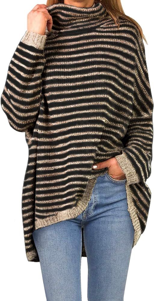 DOROSE Women's Long Sleeve Striped Sweaters Cowl Neck Oversize Knit Pullover Tops | Amazon (US)