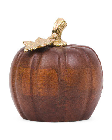 Wooden Pumpkin With Aluminum Stem | TJ Maxx