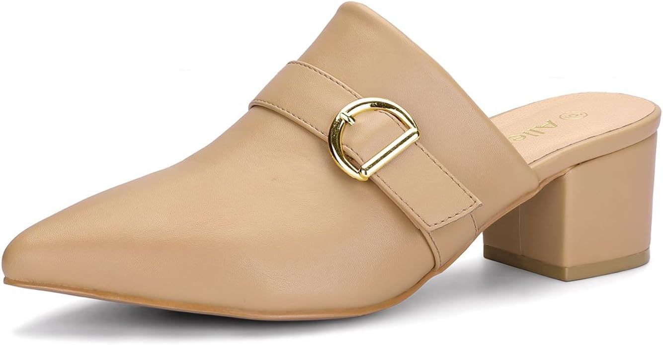 Allegra K Women's Pointed Toe Slip on Block Heel Sandals Mules | Amazon (US)