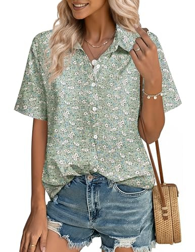 Zeagoo Women's Tops Short Sleeve Cotton Linen Shirts Spring Summer Button Down Blouses | Amazon (US)