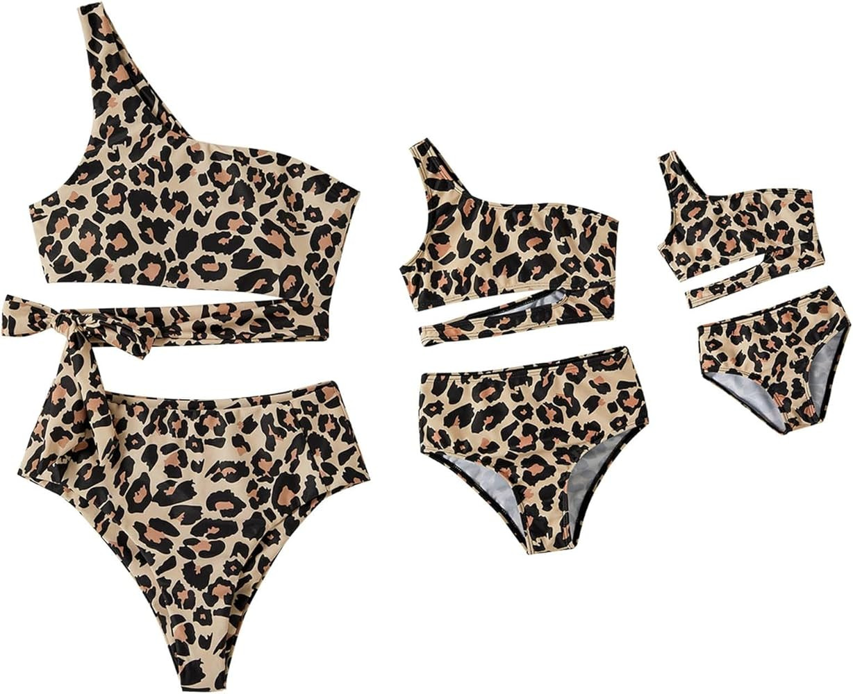 IFFEI Mommy and Me Swimsuits One Shoulder High Waisted Tie Bikini Sets Two Piece Matching Outfits... | Amazon (US)