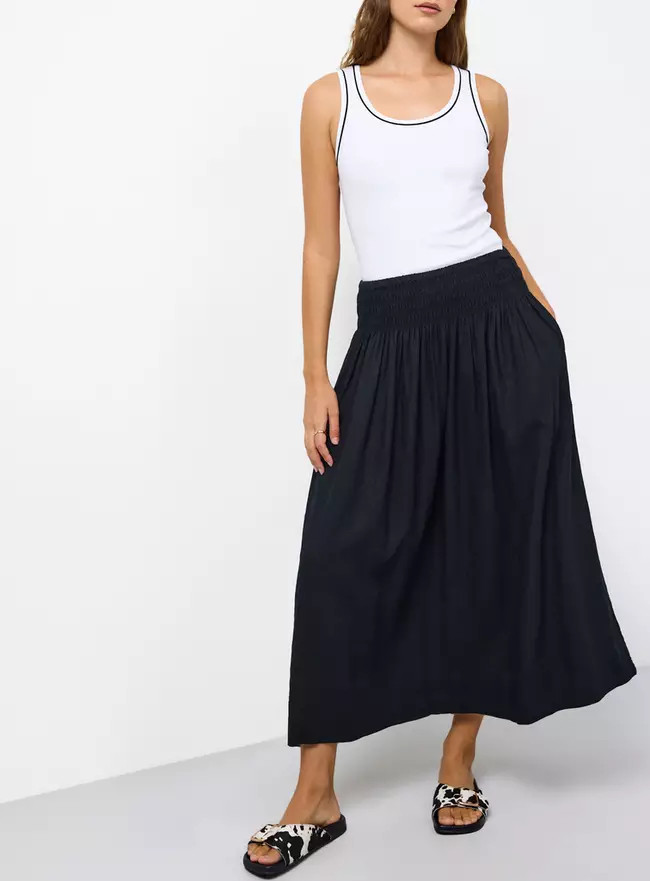 Buy Black Linen Rich Shirred Waist Midaxi Skirt 10 | Skirts | Tu | Tu Clothing