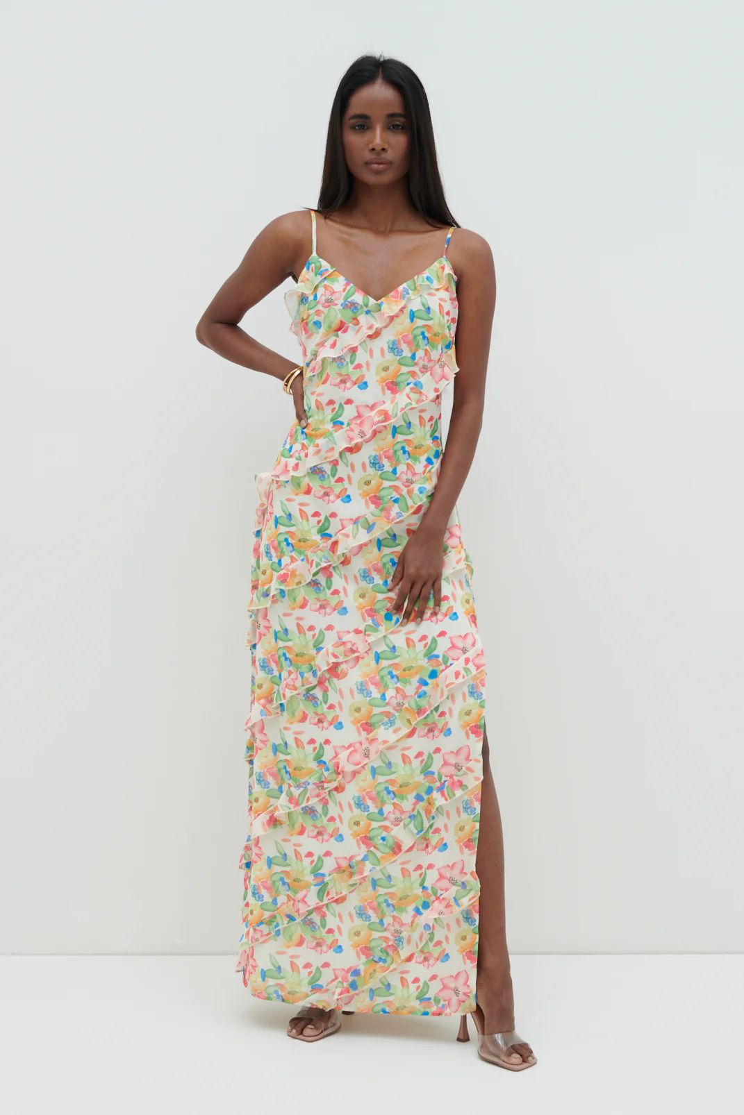 Nadine Ruffle Maxi Dress - Tropical Floral | Pretty Lavish (UK)