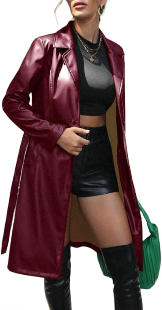 Gudasuo Leather Jacket Women Trench Coat Long Loose Button Jacket Open Front Motorcycle Coat with... | Amazon (US)