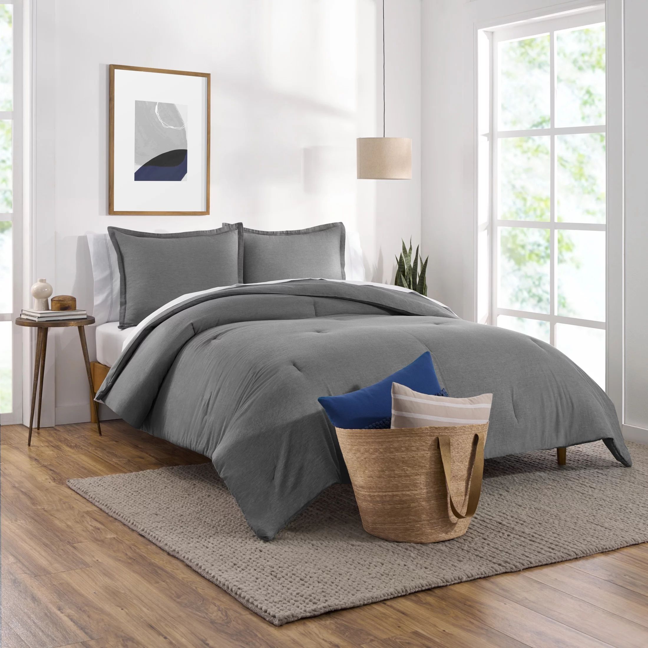 Gap Home Washed Denim Reversible Organic Cotton Comforter Set, Full/Queen, Grey, 3-Pieces | Walmart (US)