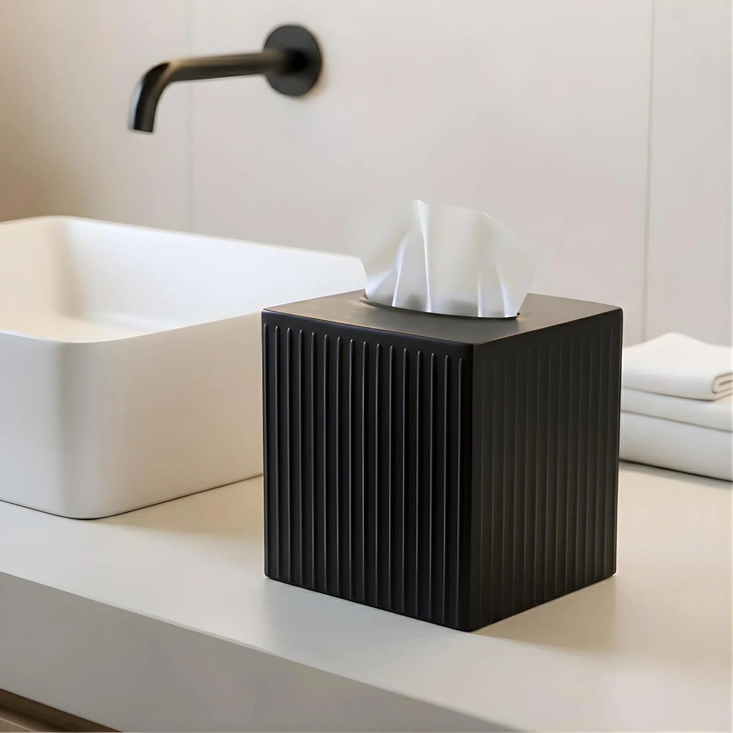 Ridge Embossed Decorative Metal Tissue Box Cover Holder Square, Matte Black | Wayfair North America