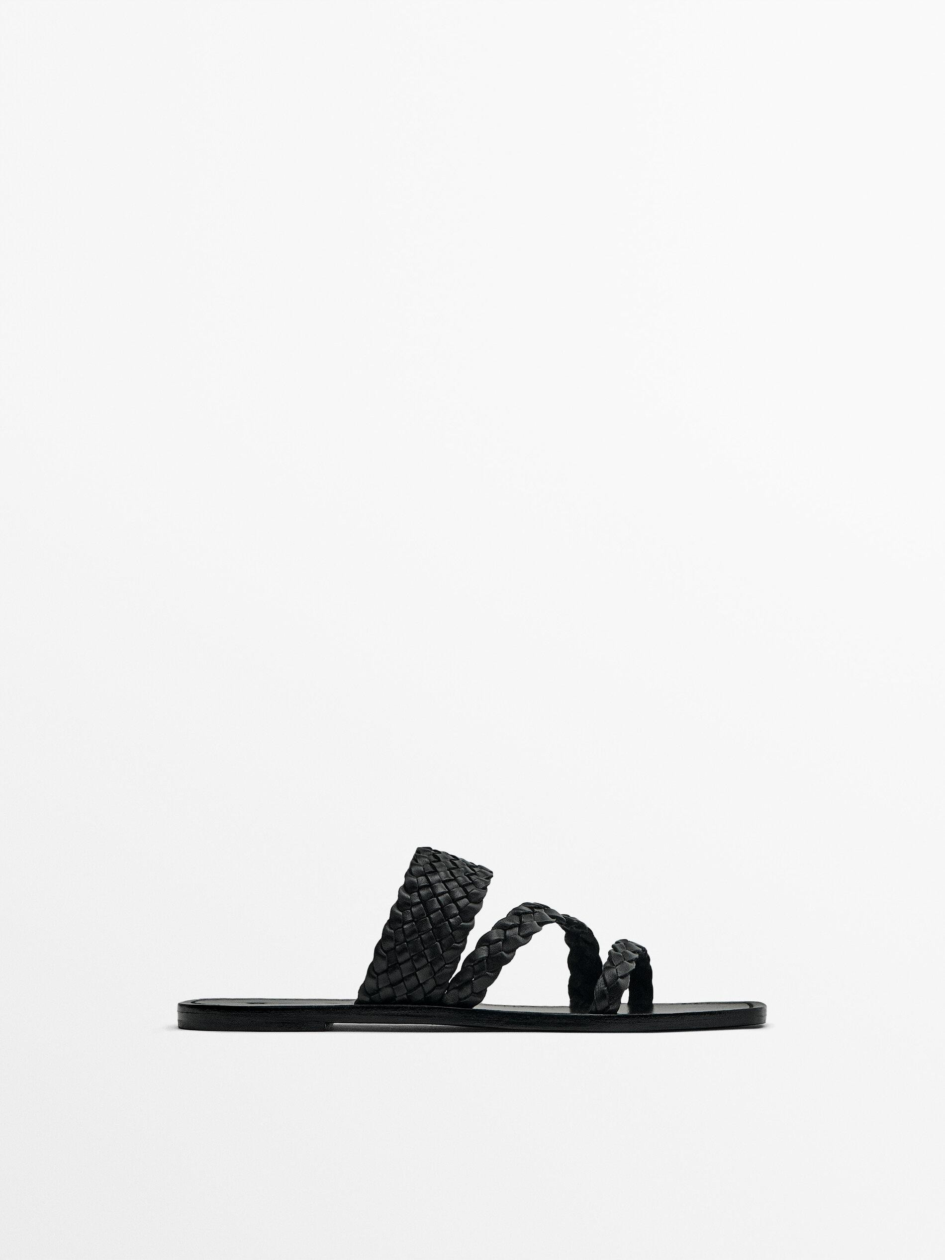 Flat slider sandals with woven straps | Massimo Dutti US