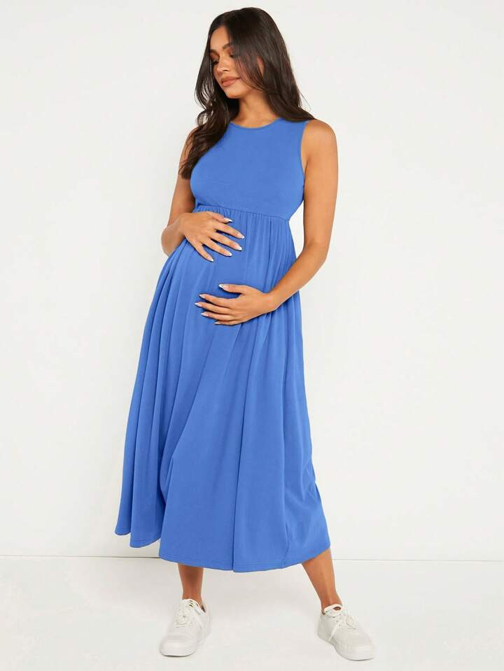 SHEIN BASICS Maternity Solid Flare Hem Dress | SHEIN