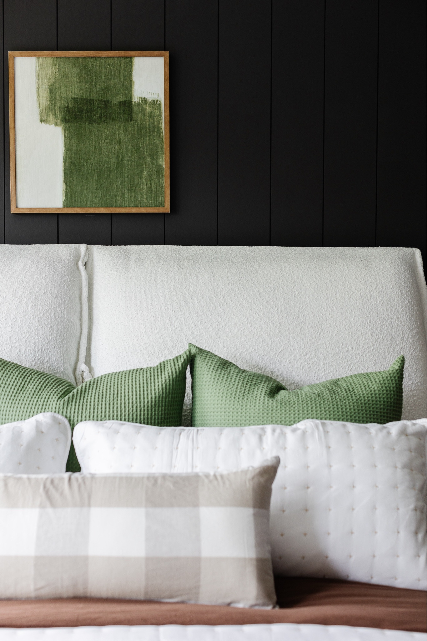 This white pintuck bedding is super soft. The waffle knit green pillows add texture and come in a ton of colors. Finished off with a large scale buffalo check lumbar pillow! 

#LTKHome #LTKStyleTip