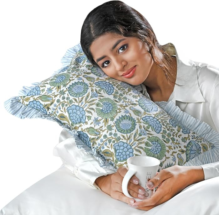 Asparagus Green Block Print Ruffle Pillow Sham 20x12 Inch Set of 1 | Amazon (US)