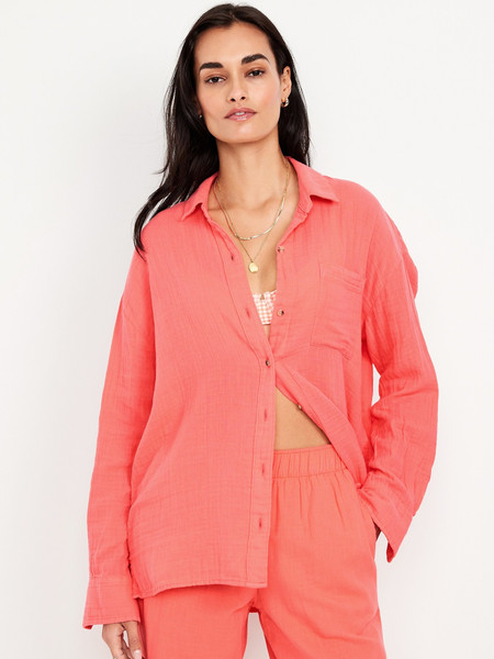 Crinkle Gauze Loose Button-Down Shirt | Old Navy (US)