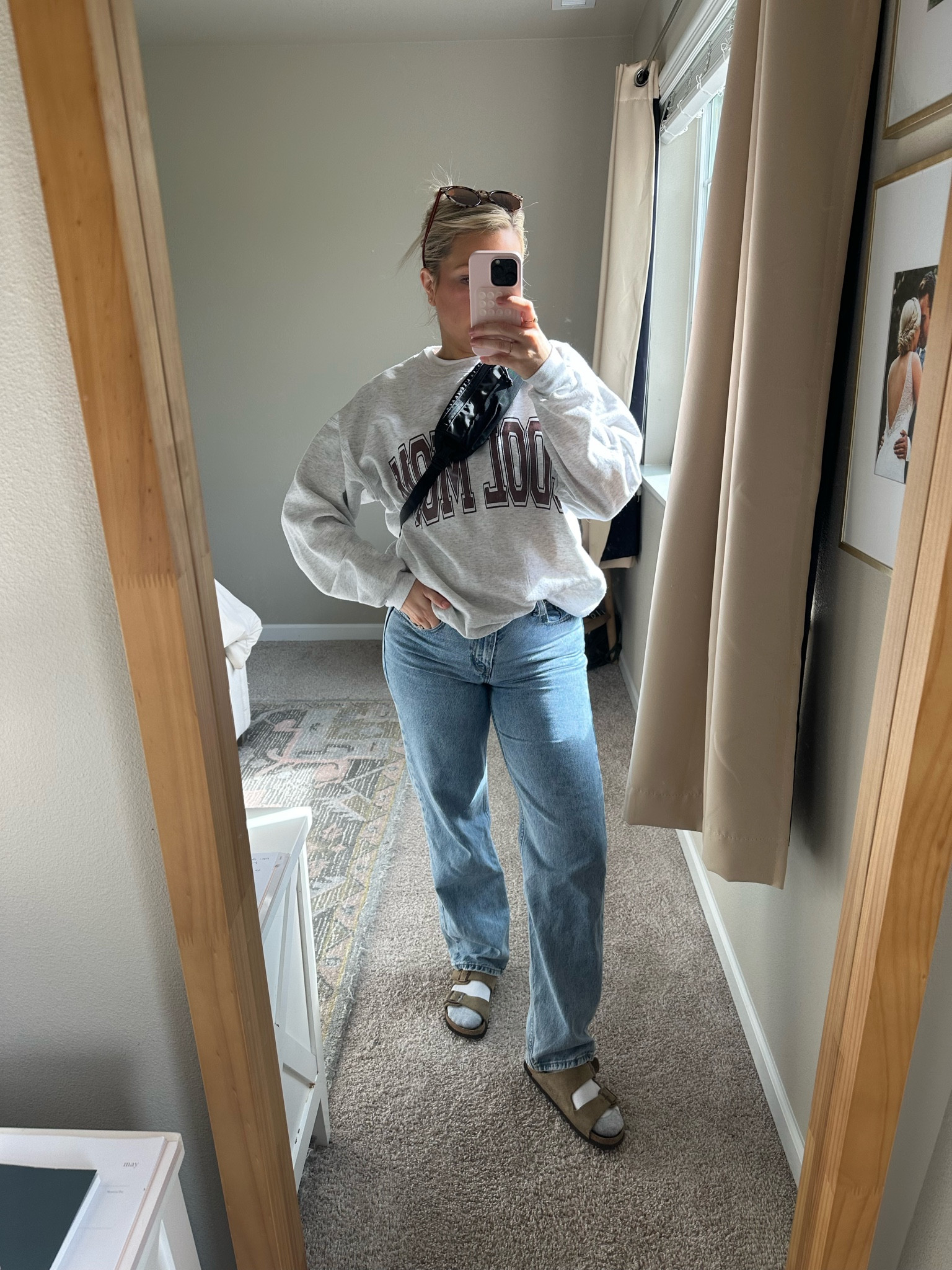 comfy mom ootd 

sweatshirt I sized up to a large for a more oversized fit

Jeans run tts 

#LTKStyleTip #LTKFindsUnder50 #LTKFindsUnder100