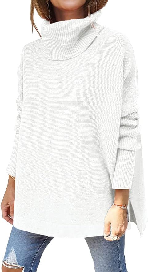 LILLUSORY White Sweater Women Cowl Neck Turtleneck Long Sleeve Asymmetric Hem Casual Winter Pullo... | Amazon (US)