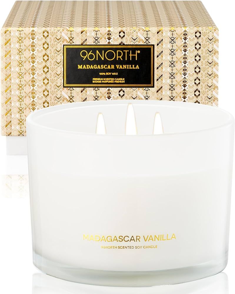96NORTH Luxury Vanilla Soy Candles | Large 3 Wick Jar Candle | Up to 40 Hours Burning Time | 100%... | Amazon (US)