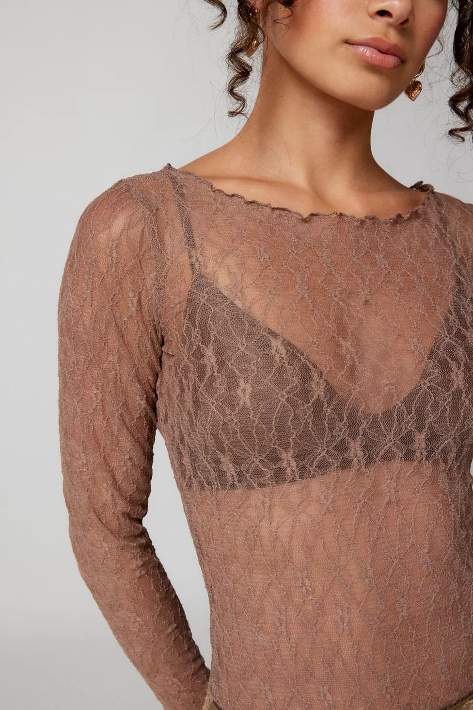 Out From Under Libby Sheer Lace Long Sleeve Top | Urban Outfitters (US and RoW)