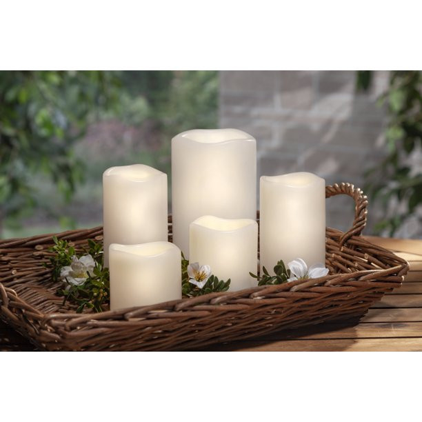 Better Homes & Gardens 5 Piece Outdoor White LED Candle Set with 5 hr. Timer | Walmart (US)