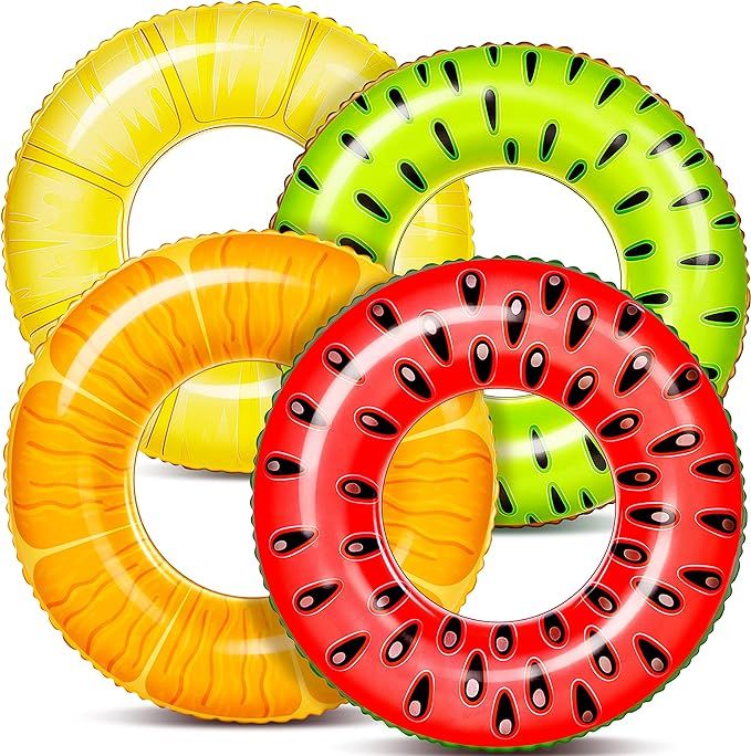 Sloosh 4 Pack Inflatable Pool Floats Fruit Tube Rings, Fruit Pool Tubes, Pool Floaties Toys, Beac... | Amazon (US)