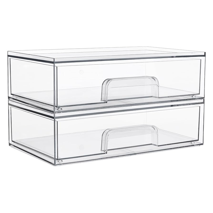 Vtopmart 12.1''W Clear Stackable Storage Drawers,2 Pack Acrylic Plastic Organizers Bins for Makeu... | Amazon (US)