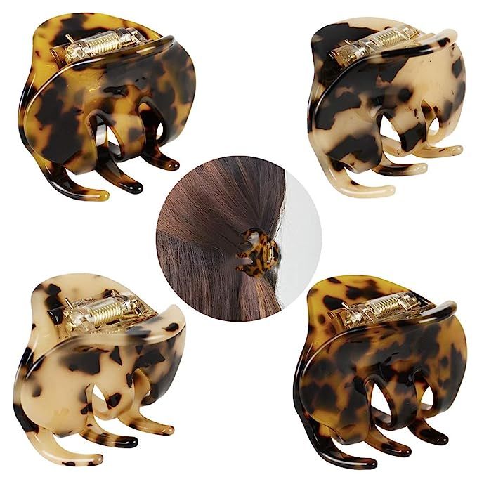 4 Pack 2.1 Inch Hair Claw Clips Tortoise Shell Cellulose Acetate Resin Hair Barrettes Medium Fren... | Amazon (US)