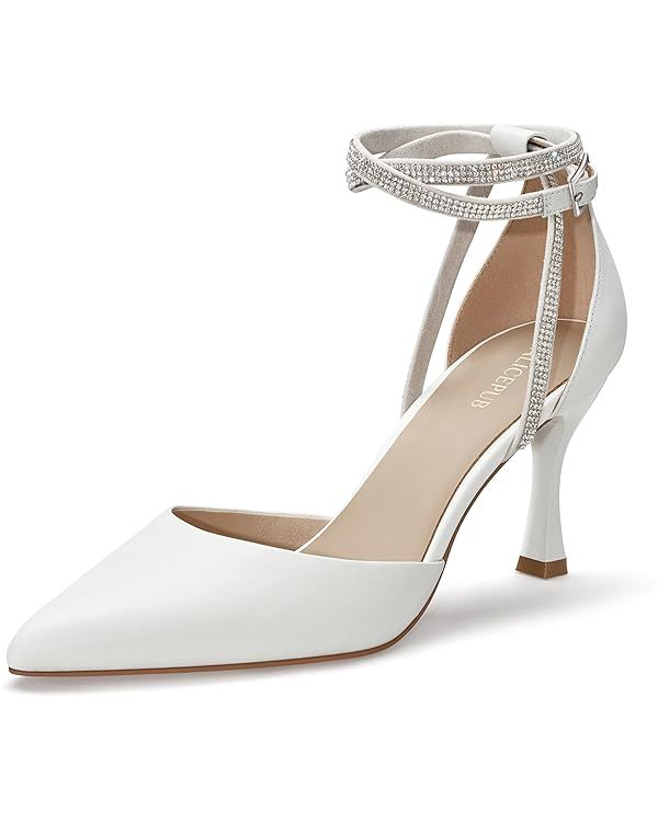 ALICEPUB Women's Closed Toe Heels Pumps Rhinestone Wedding Bridal Dress Shoes Pointed Toe Stilett... | Amazon (US)
