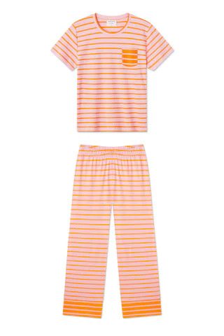 Pima Darby Pants Set in Pomelo Stripe | LAKE Pajamas