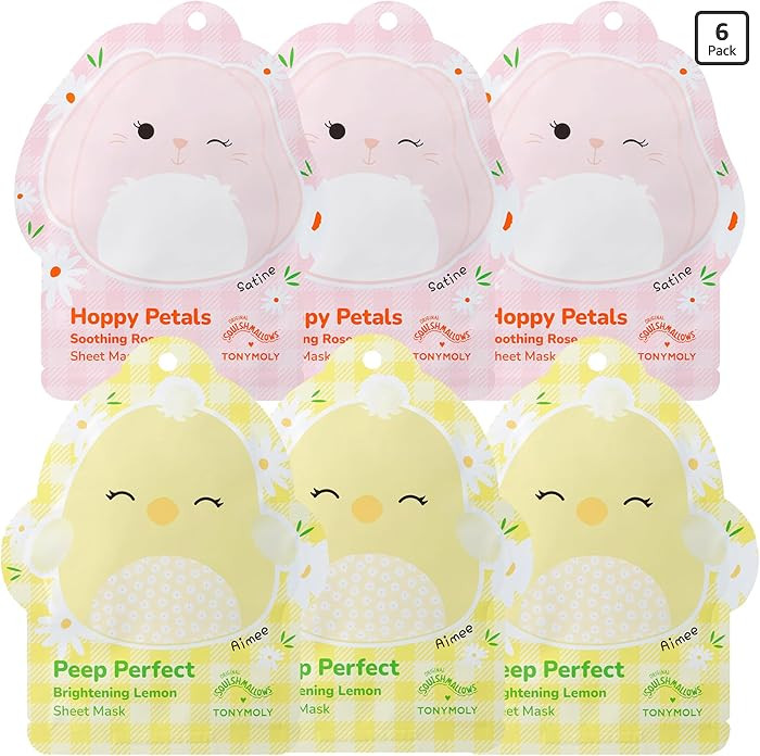 TONYMOLY x Squishmallows 6-Piece Easter Sheet Mask Gift Set – Aimee Vitamin C Lemon + Satine Ro... | Amazon (US)