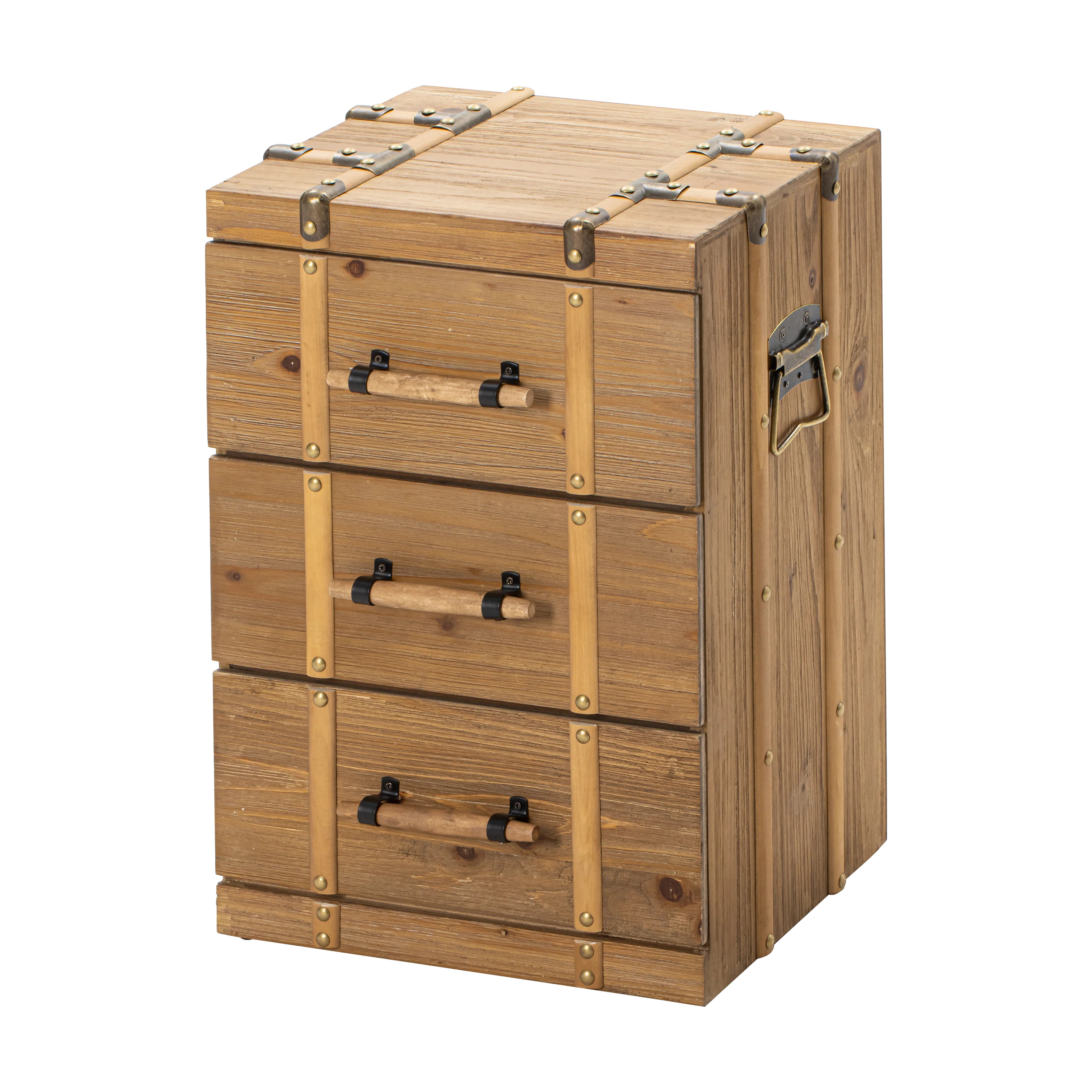 Febo Fully Assembled Vintage Mid Century Nightstand w/ 3-Drawer, Distressed Solid Wood End Table | Wayfair North America