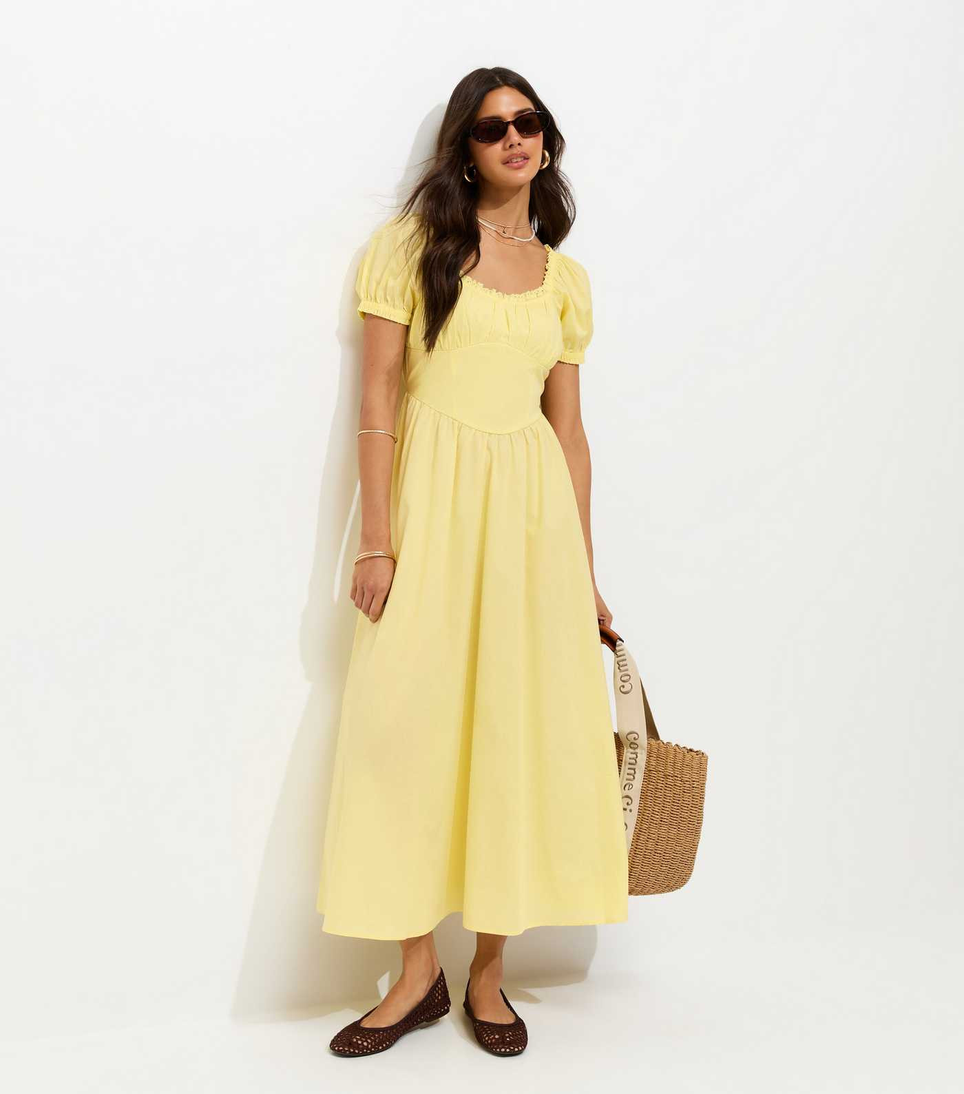 Light Yellow Lace Trim Milkmaid Midi Dress | New Look | New Look (UK)