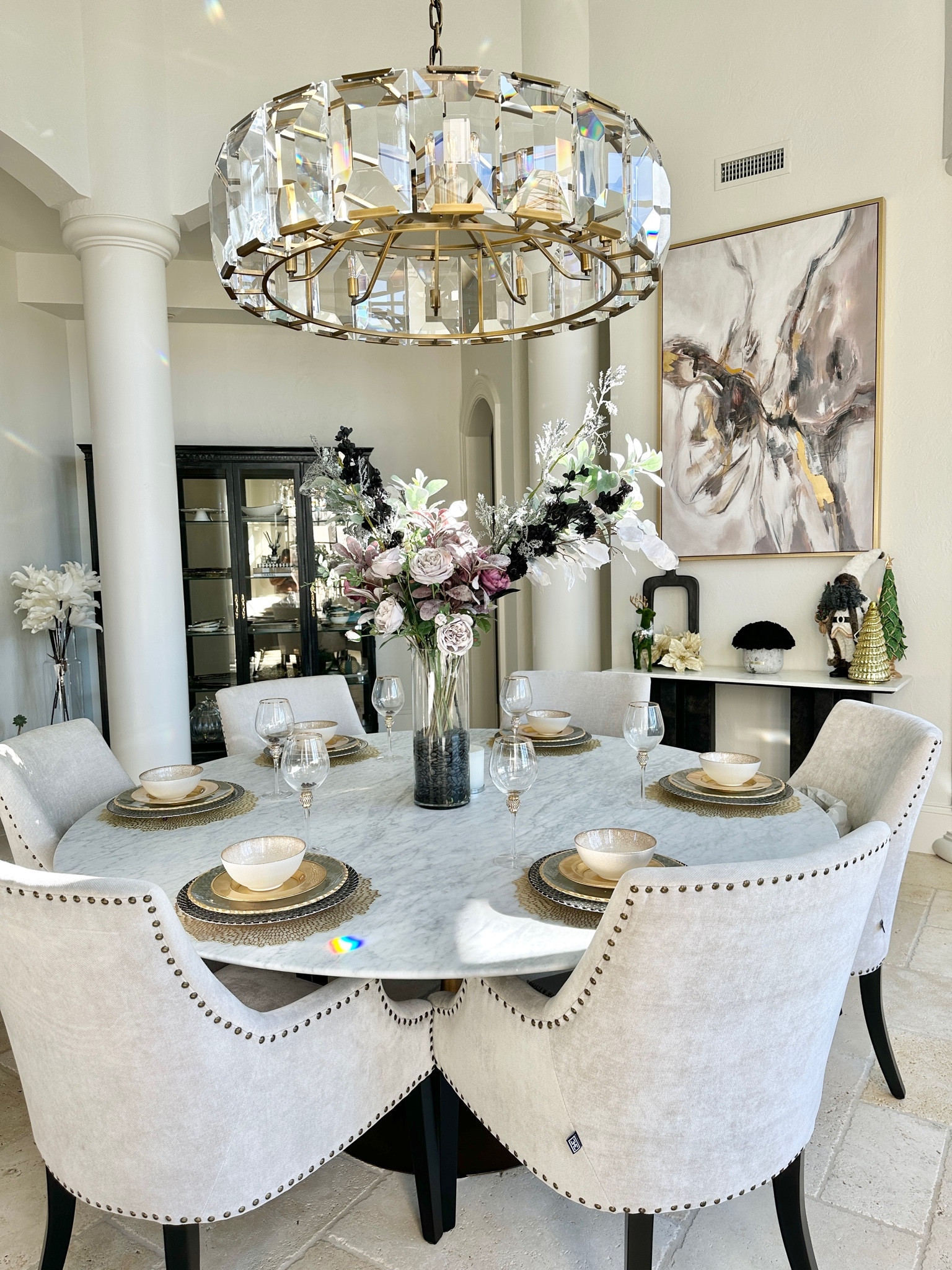 Round dining table—marble top with brass bass. Sharing affordable dupes for this RH table. 

#LTKhome