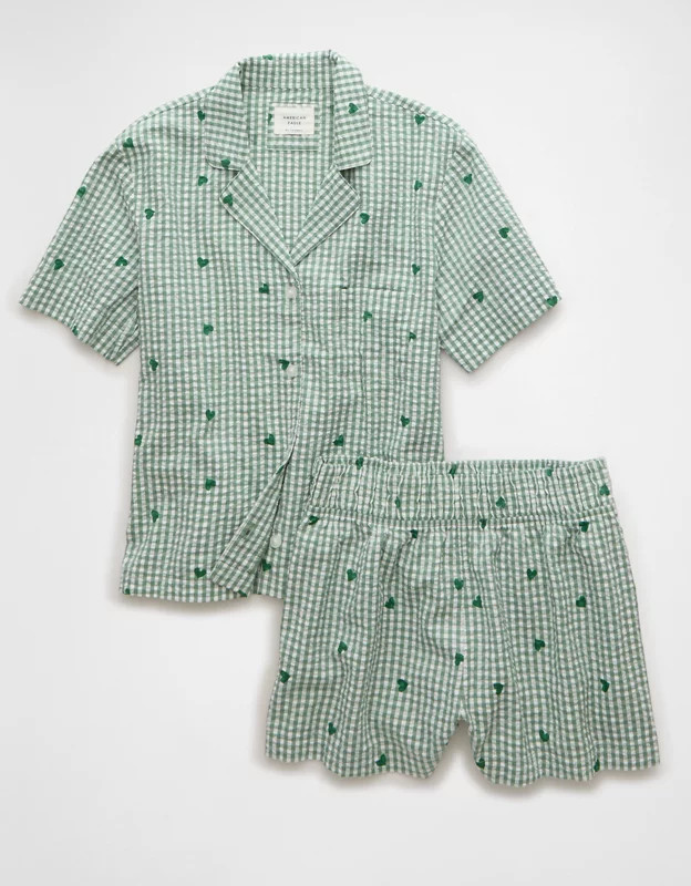 AE Gingham Hearts Seersucker PJ Set | American Eagle Outfitters (US & CA)