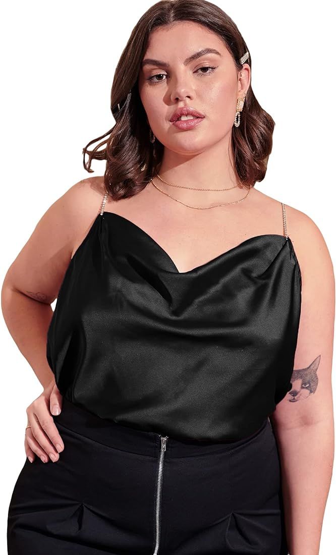 Floerns Women's Plus Size Glitter Draped Neck Sleeveless Backless Cami Top | Amazon (US)