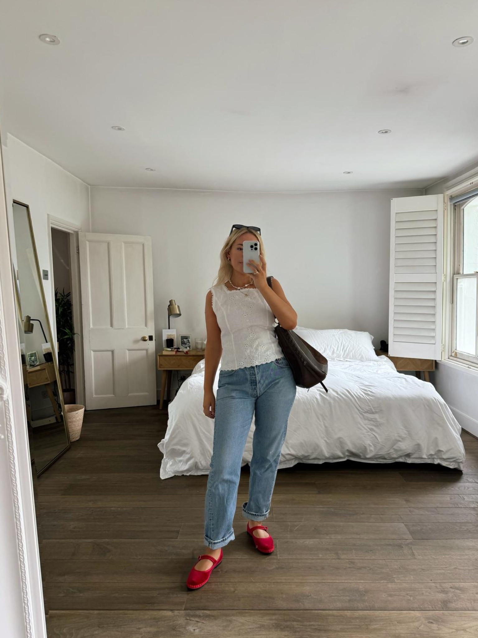 Summer outfit, reformation top, Levi’s jeans, velvet Mary Jane shoes, Vanessa Bruno bag 

#LTKstyletip #LTKuk #LTKsummer