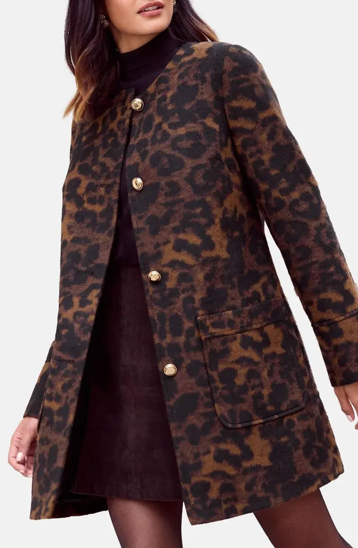 Collarless Leopard Swing Coat | Nordstrom