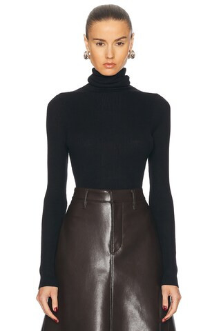 Enza Costa Silk Rib Turtleneck Top in Black | FWRD 