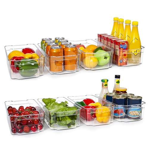 HOOJO Refrigerator Organizers and Storage - 8pcs Clear Plastic Bins For Fridge, Freezer, Kitchen Cabinet, Pantry Organization, BPA Free Fridge Organizer, 12.5" Long, Clear | Amazon (US)