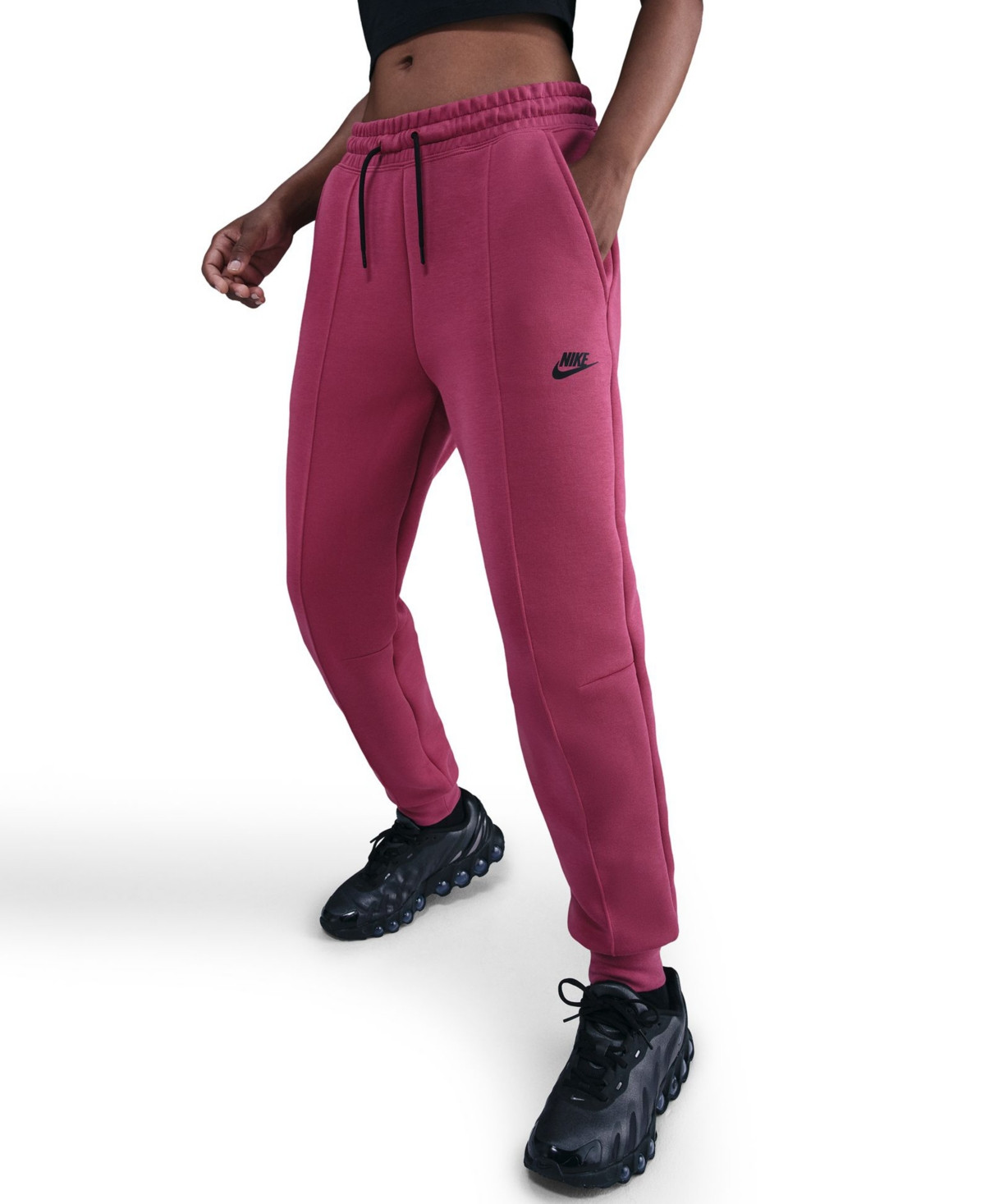 Nike Women's Sportswear Tech Fleece Mid-Rise Jogger Pants - Sweet Beet/black | Macy's
