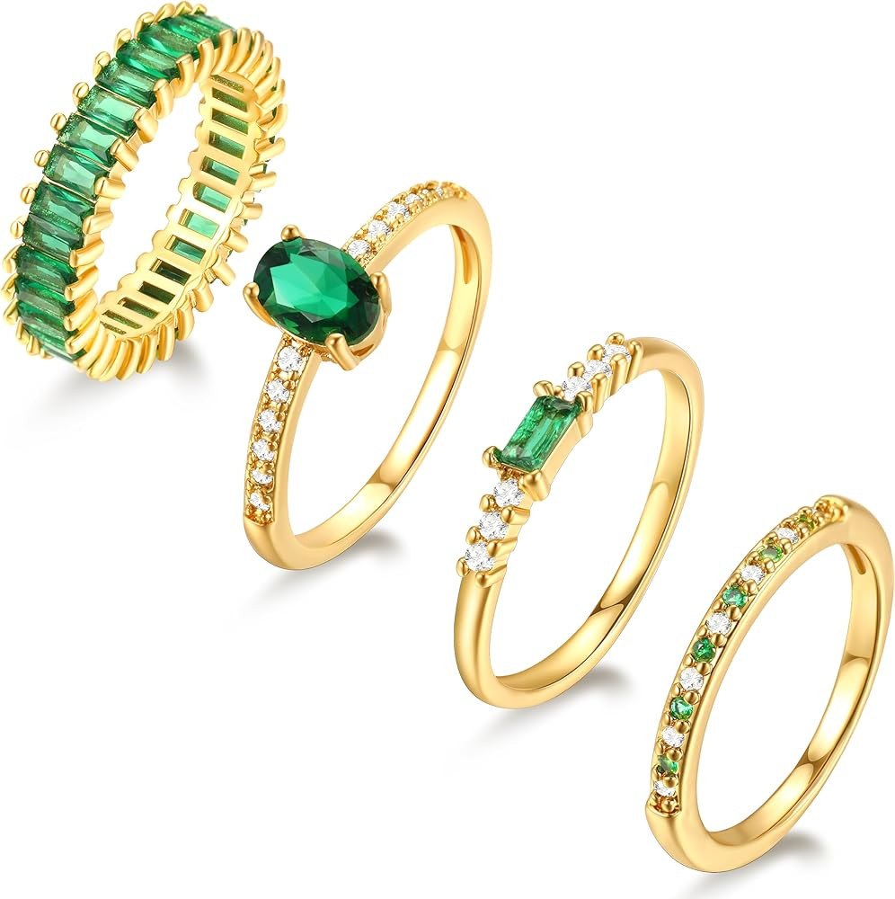 10 PCS Dainty 14K Gold Rings for Women Teen Girls, Open Twist Simulated Diamond Criss Cross Desig... | Amazon (US)