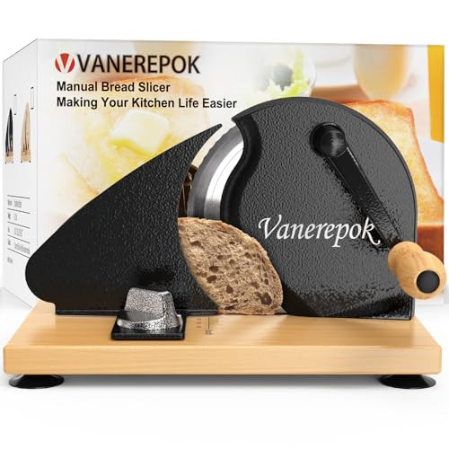 vanerepok Manual Bread Slicer for Homemade Sourdough Bread Versatile Hand Crank Bread Slicer for Sourdough Crusty Bread Etc Stainless Steel Slicers Adjustable Width for Homemade & Commercial Use | Amazon (US)