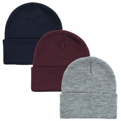 Hudson Baby Family Knit Cuffed Beanie 3pk, Navy Burgundy, Adult | Target