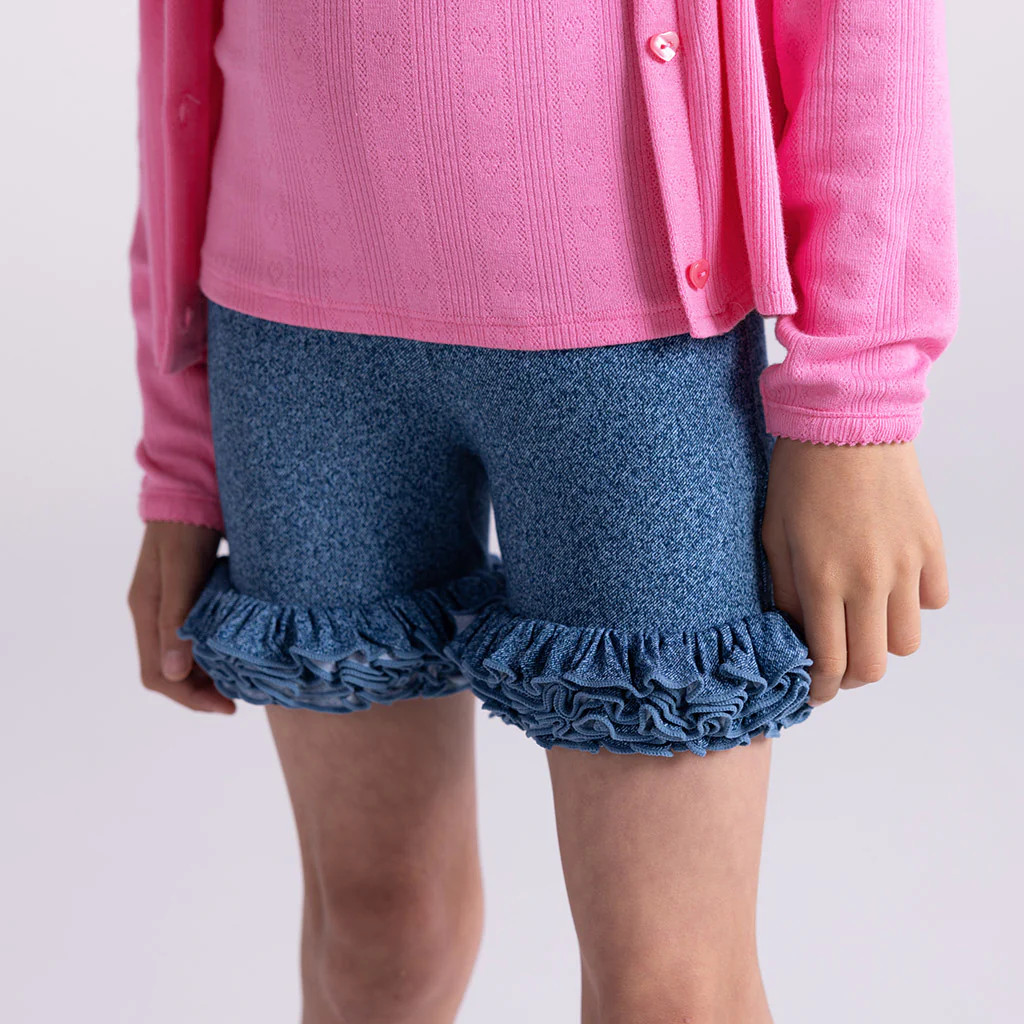 Denim Blue Toddler Girl Ruffled Bike Shorts | Indigo Denim | Posh Peanut