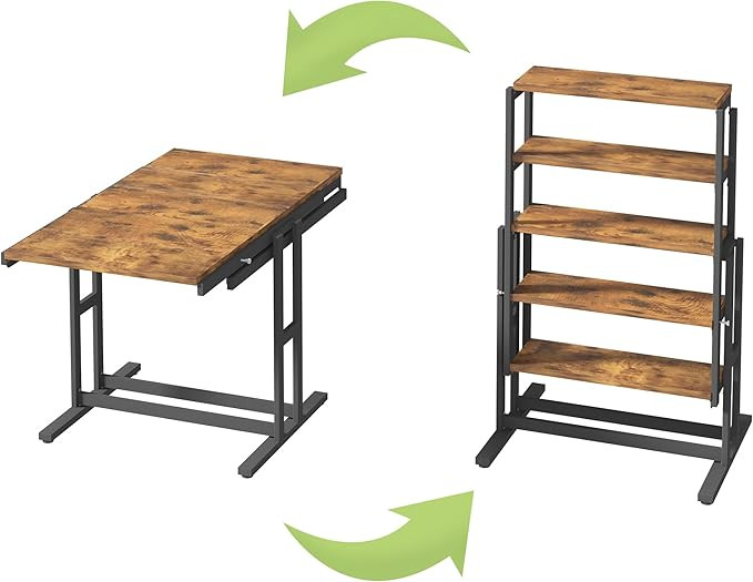 Extendable Dining Table Convertible 2 in 1 Shelf to Table with Metal Frame Industrial and Rustic ... | Amazon (US)