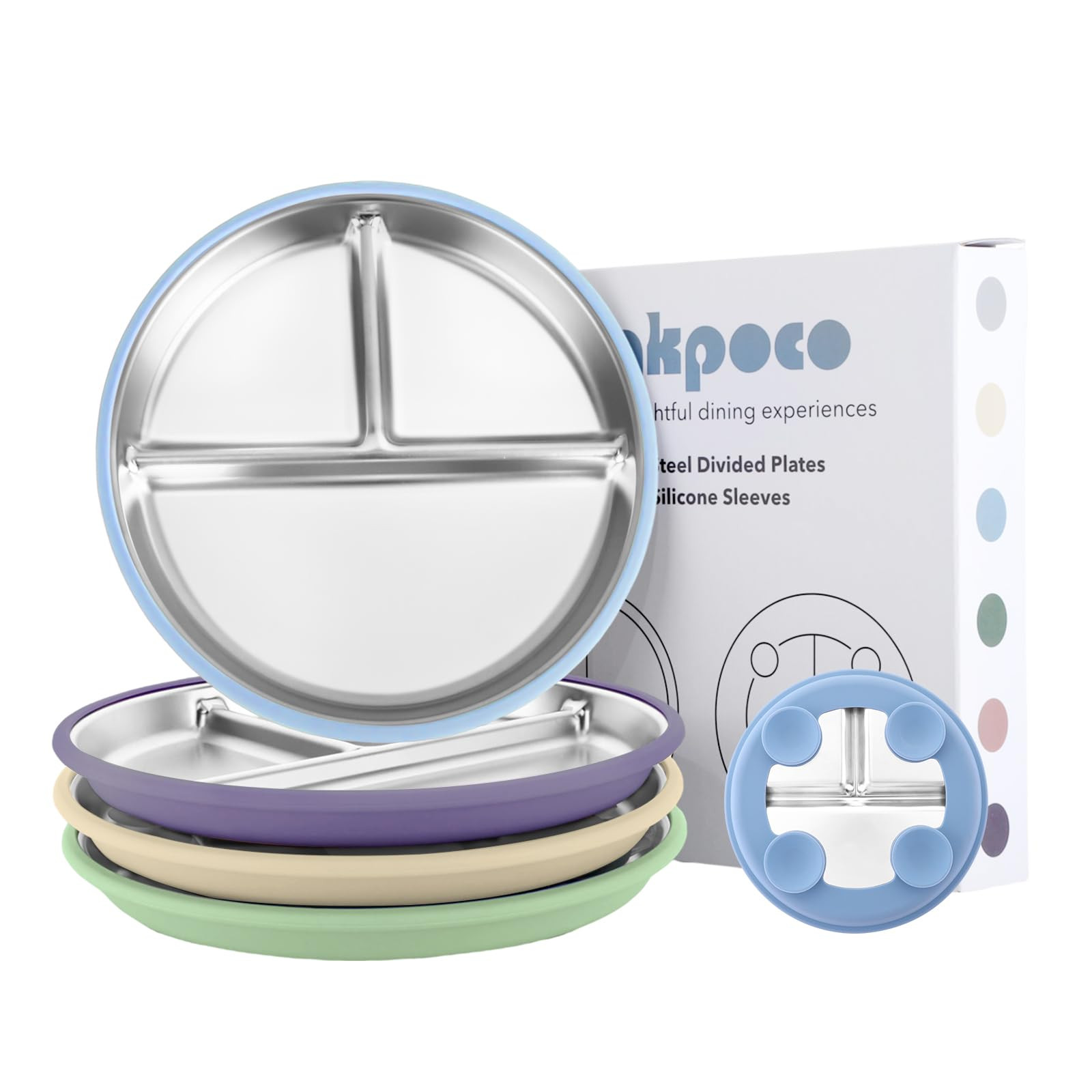 Stainless Steel Suction Plates for Toddlers, 9" Divided Kids Baby Plates with Removable Silicone ... | Amazon (US)