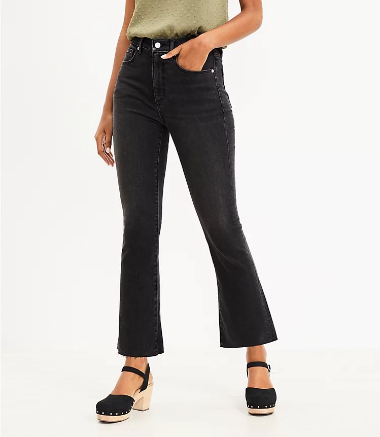 Petite Fresh Cut High Rise Kick Crop Jeans in Black | LOFT