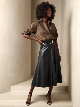 Vegan Leather Midi Skirt | Banana Republic Factory