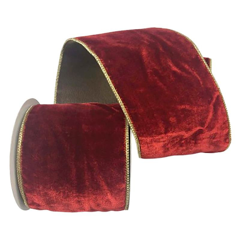 Classic Christmas 4" Red Velvet with Gold Back Ribbon, 5yd | At Home