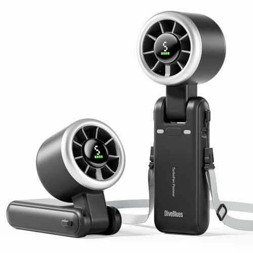 Diveblues Portable Handheld Turbo Fan, 5 Gear Wind, Battery Operated, Up to 12 Working Hours, 3 IN 1 Hand Fan with Air Turbo Tech Cooling Fan for Outdoor Activities, Travel, Working, Obsidian black | Amazon (US)