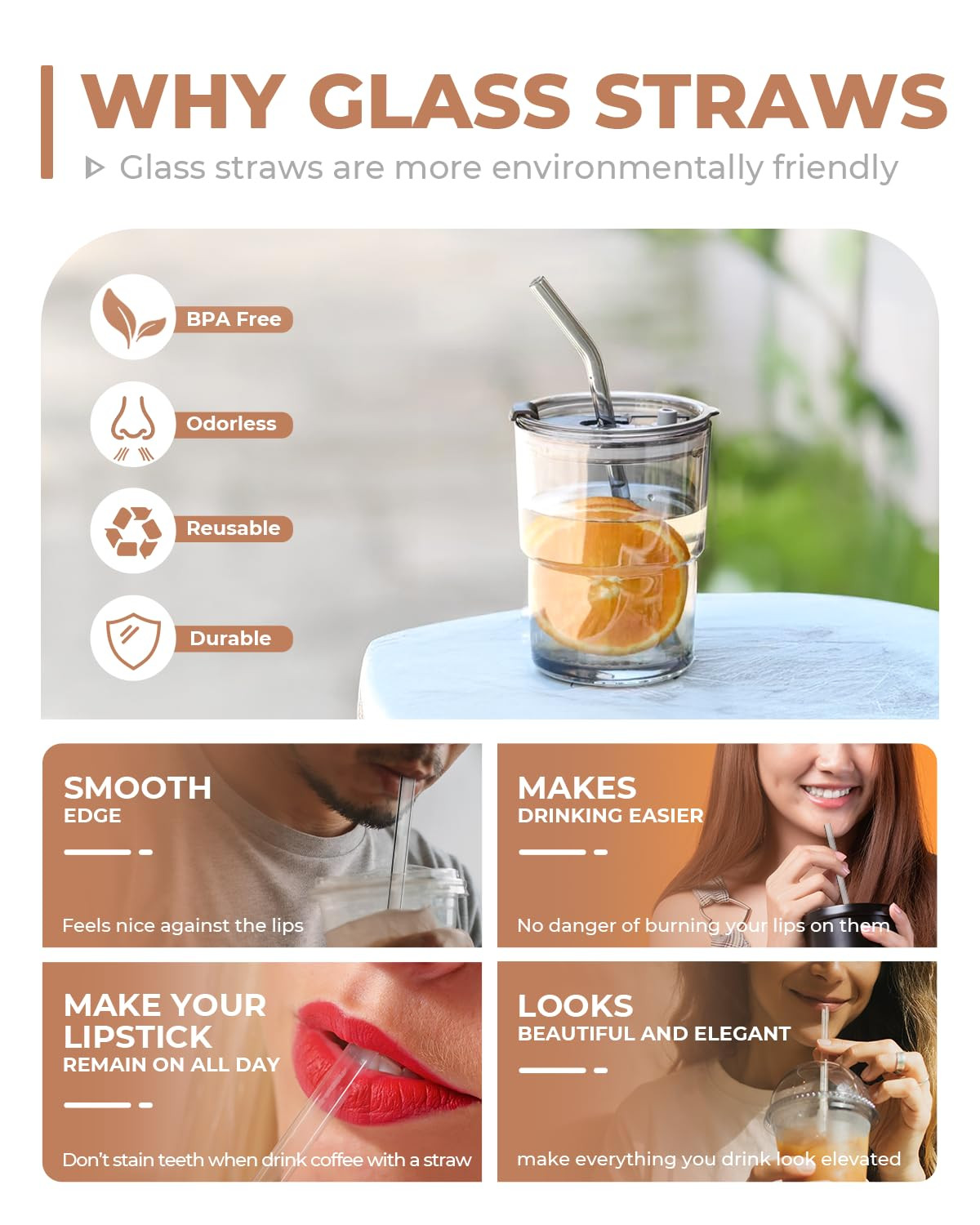 Foogwee® 20 Packs Reusable Glass Straws Set, 8.5'' x 10mm Clear Drinking Straws for Smoothies, S... | Amazon (US)