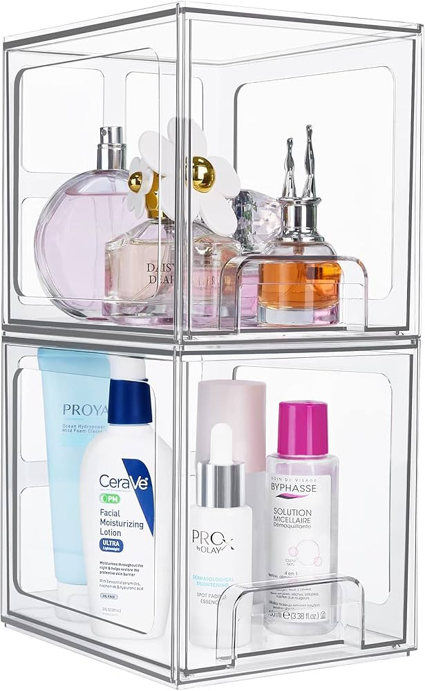 Vtopmart 2 Pack Stackable Storage Drawers, 6.6''Tall Acrylic Bathroom Makeup Organizers,Clear Pla... | Amazon (US)
