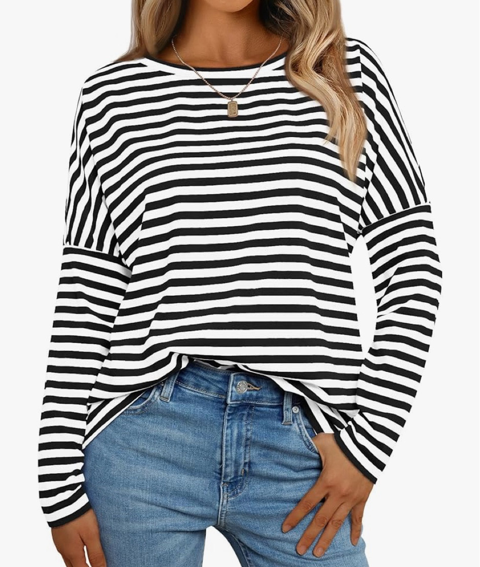 Amazon fall tops/ long sleeve striped shirt only $17.99 plus $5 off coupon  